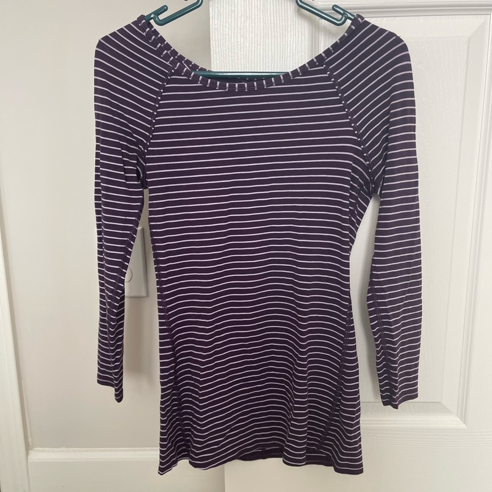 Lululemon Women’s Workout Top with Open Back, Purple and White